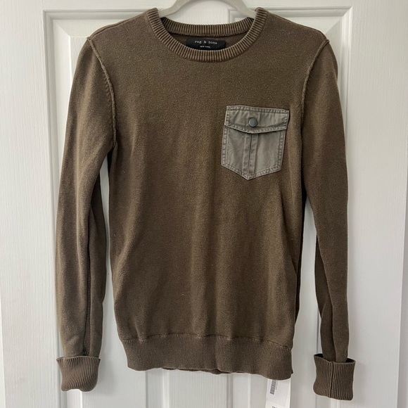 Rag Bone Knit Crewneck Sweater- Olive Green, XS